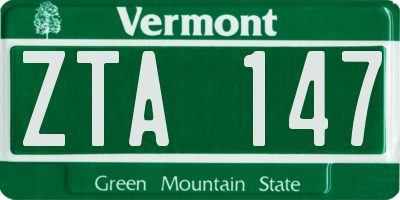 VT license plate ZTA147