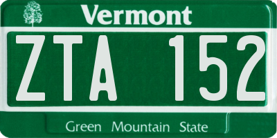 VT license plate ZTA152