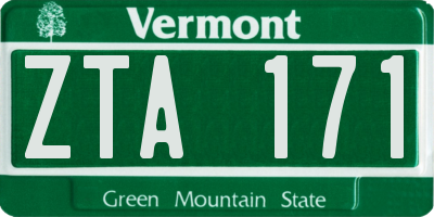 VT license plate ZTA171