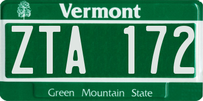 VT license plate ZTA172