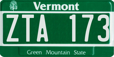 VT license plate ZTA173