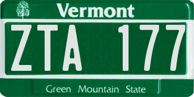 VT license plate ZTA177