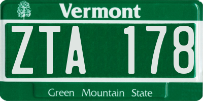 VT license plate ZTA178
