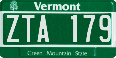 VT license plate ZTA179