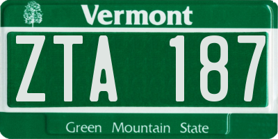 VT license plate ZTA187