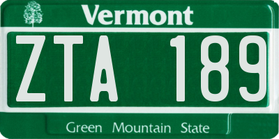 VT license plate ZTA189