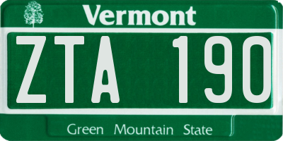 VT license plate ZTA190