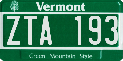 VT license plate ZTA193
