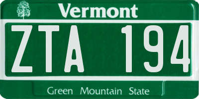 VT license plate ZTA194