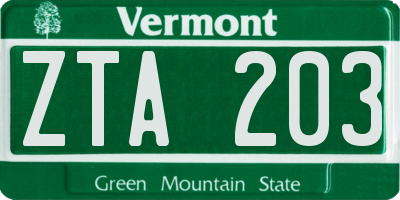 VT license plate ZTA203