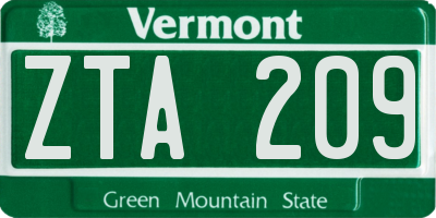 VT license plate ZTA209
