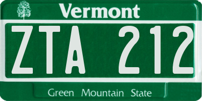 VT license plate ZTA212