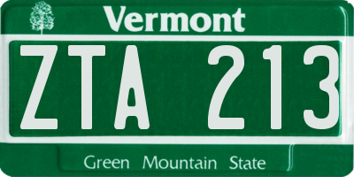 VT license plate ZTA213
