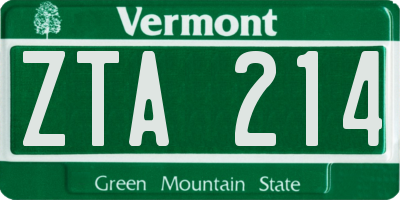 VT license plate ZTA214