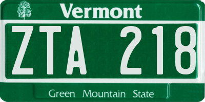 VT license plate ZTA218