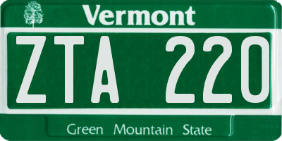 VT license plate ZTA220