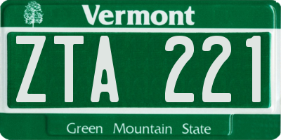 VT license plate ZTA221