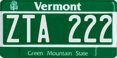 VT license plate ZTA222