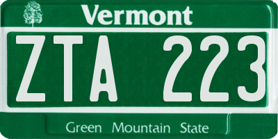 VT license plate ZTA223