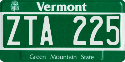 VT license plate ZTA225
