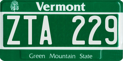 VT license plate ZTA229