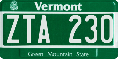 VT license plate ZTA230