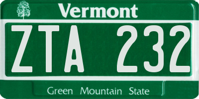 VT license plate ZTA232