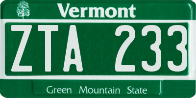 VT license plate ZTA233