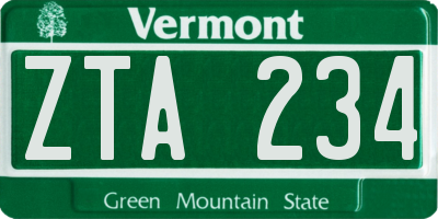 VT license plate ZTA234