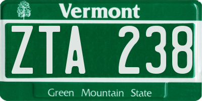 VT license plate ZTA238
