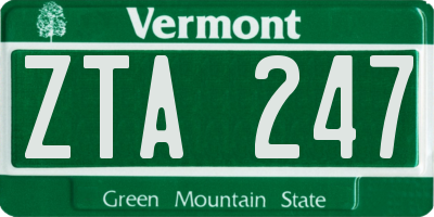 VT license plate ZTA247