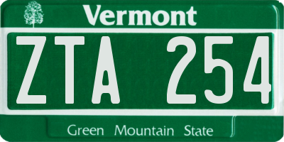 VT license plate ZTA254