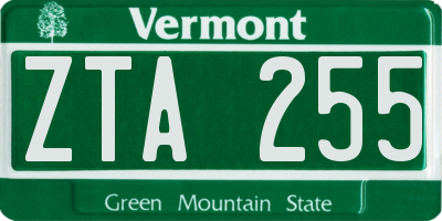 VT license plate ZTA255