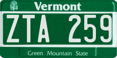 VT license plate ZTA259