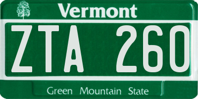 VT license plate ZTA260