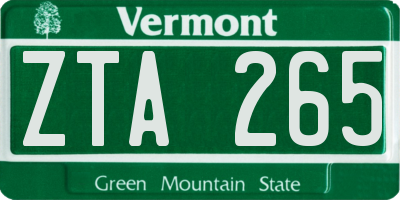 VT license plate ZTA265