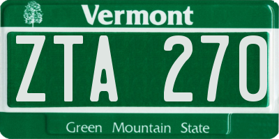 VT license plate ZTA270