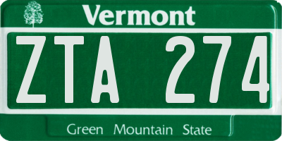 VT license plate ZTA274