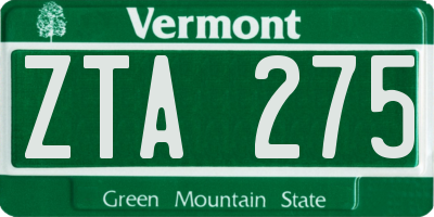 VT license plate ZTA275