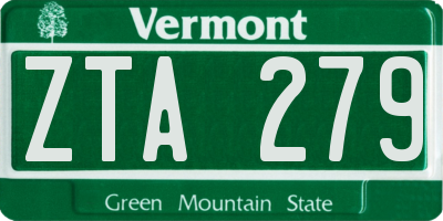 VT license plate ZTA279