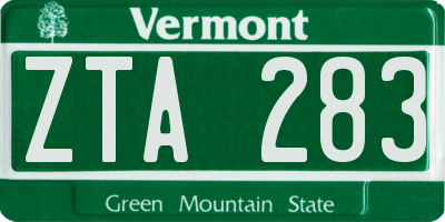 VT license plate ZTA283