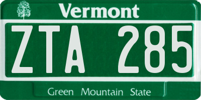 VT license plate ZTA285