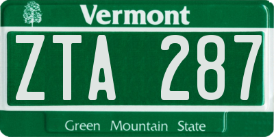 VT license plate ZTA287