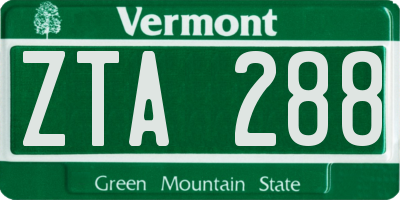 VT license plate ZTA288