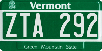 VT license plate ZTA292