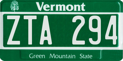 VT license plate ZTA294