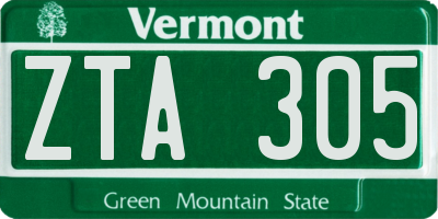 VT license plate ZTA305