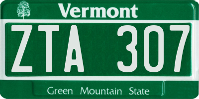 VT license plate ZTA307