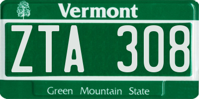 VT license plate ZTA308
