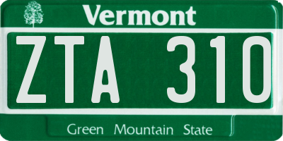 VT license plate ZTA310
